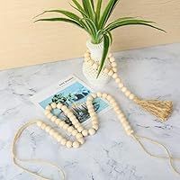 Mokof Wood Beads Garland with Jute Tassels, Rustic Natural Wooden Bead String Wall Hanging for Fa... | Amazon (US)