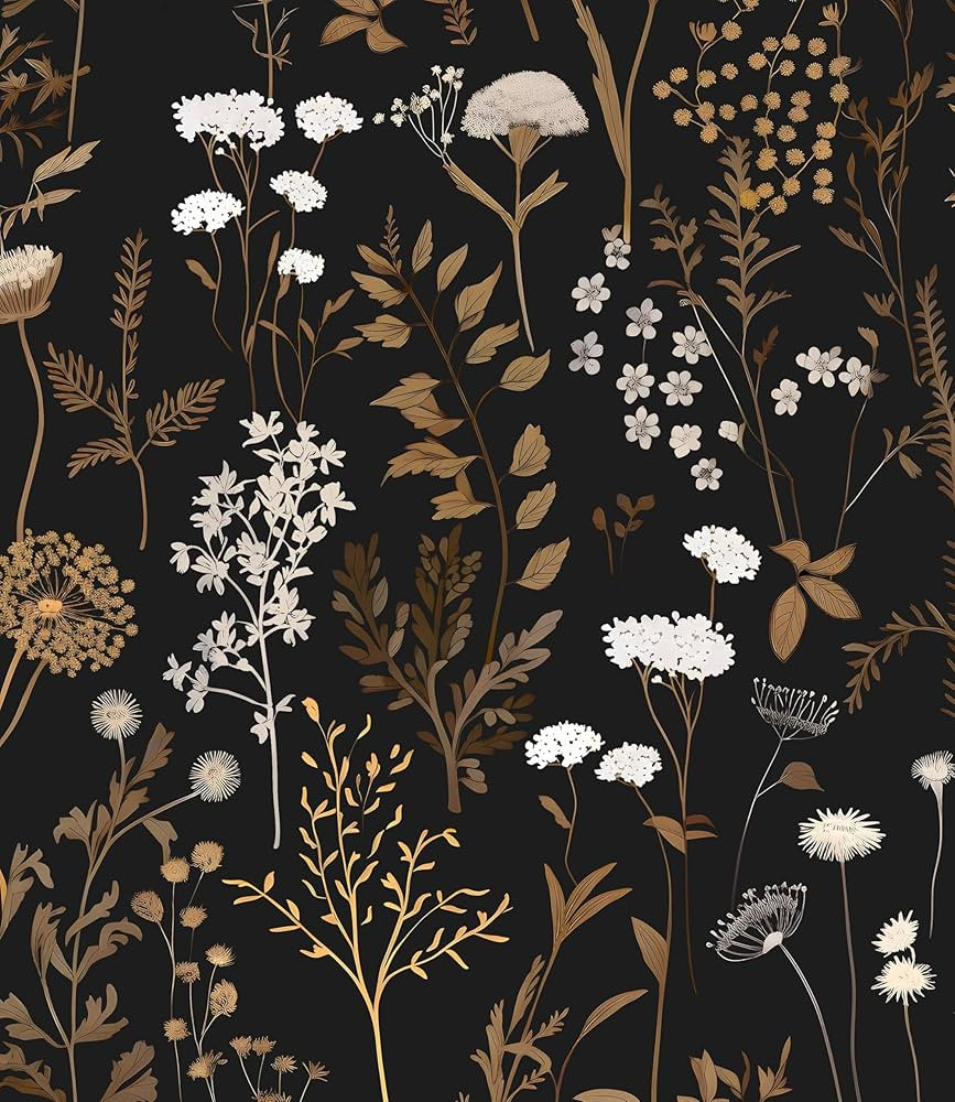 Vintage Dark Floral Wallpaper Peel and Stick, Black Gold Contact Paper 17.5" x 393.7", Antique Go... | Amazon (US)