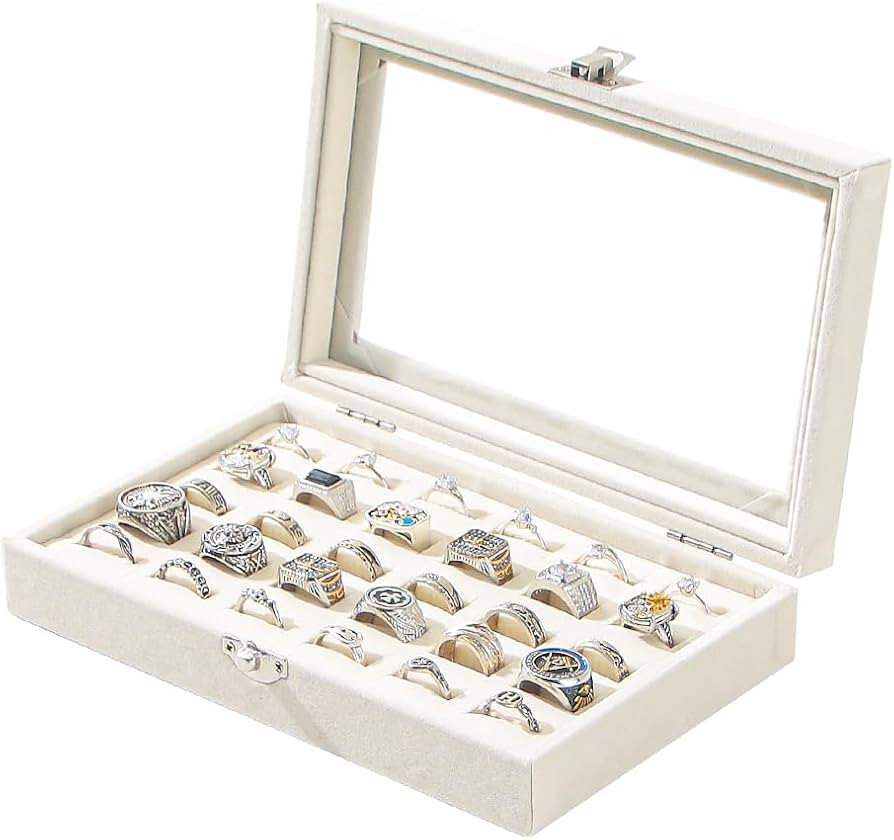 Ring Display Case,Jewelry Ring Organizer Box For Rings,Ring And Earring Holder Box For Girl,Velve... | Amazon (US)