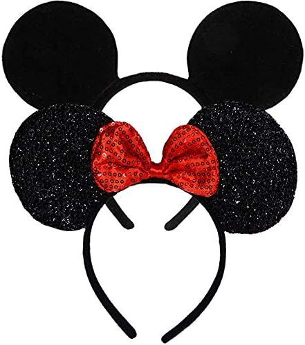 FANYITY Mouse Ears Headbands Sequin Hair Band for Girls Women Boys Party, 2 Pieces (Red&Black) | Amazon (US)