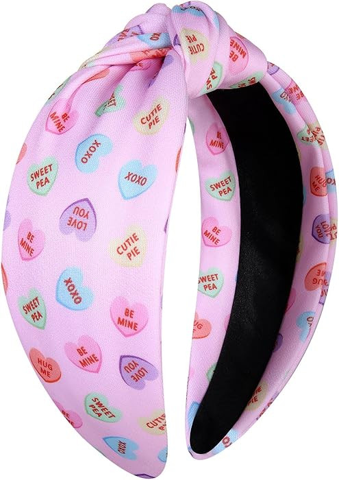 Valentines Day Gifts for Her Pink Conversation Heart Knotted Headband Wide Hairband Valentines Ho... | Amazon (US)