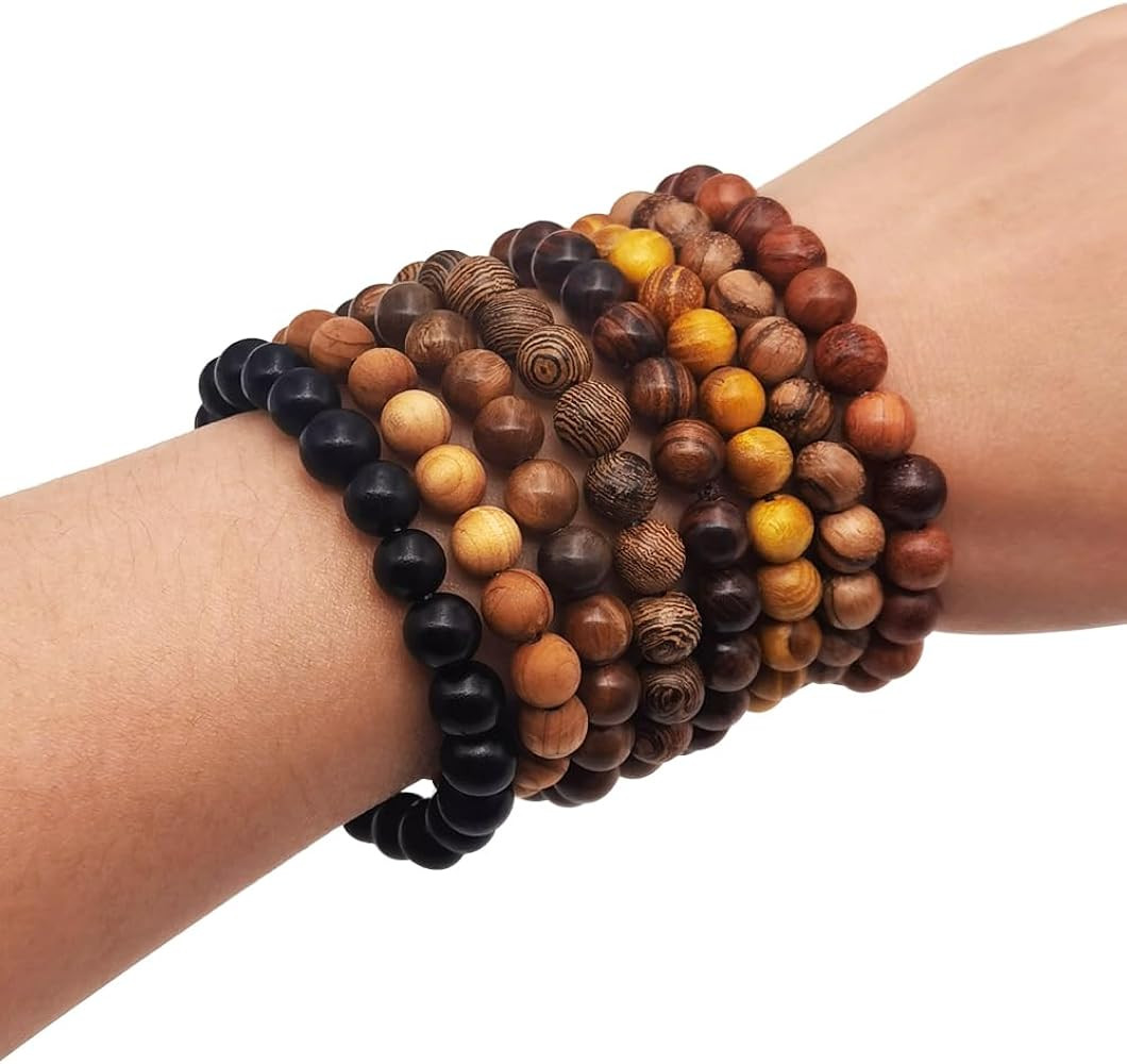 INSPIRELLE 8 Pieces Natural Wood Elastic Beaded Bracelet for Men and Women | Amazon (US)