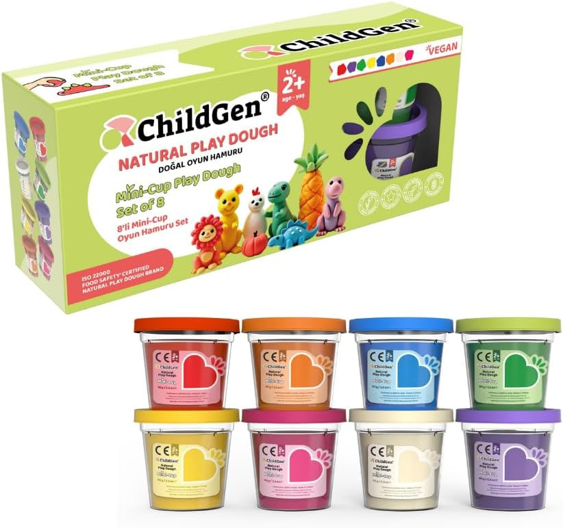 ChildGen Mini Cup Play Dough Set – 8 Pack, Non-Toxic, Natural Sensory Dough for Kids & Toddlers – Montessori Creative Play, Fine Motor Skills, Travel-Friendly Craft Set | Amazon (US)