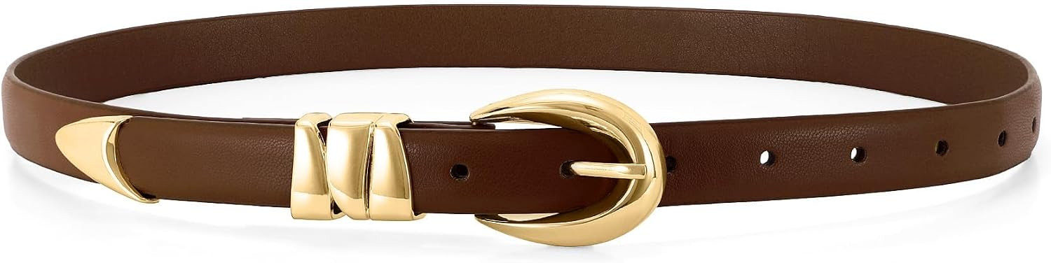 WHIPPY Women Skinny Leather Belt for Jeans Pants Dresses Ladies Fashion Waist Belt with Shiny Gold Buckle | Amazon (US)