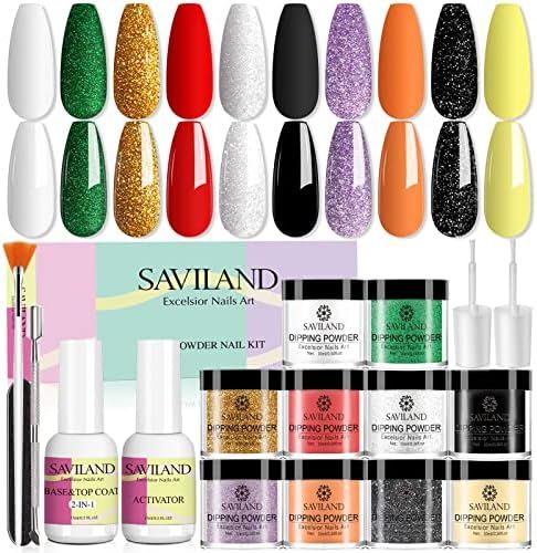 Saviland Dip Powder Nail Kit - 10 Colors Dipping Nail Powder Starter Kit Glitter Christmas Gold R... | Amazon (US)