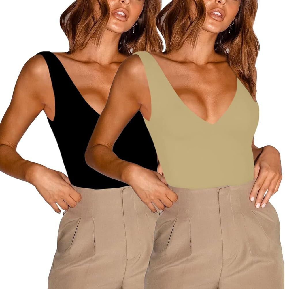 WAYMAKER Deep V Neck Bodysuit for Women Sexy Sleeveless Backless Tank Top Body Suits | Amazon (US)