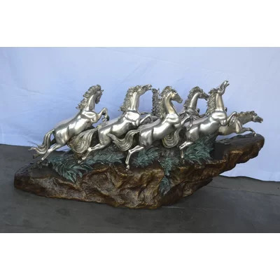 Eight Horses Running Bronze Statue Silver Finish - Size: 59"L X 20"W X 28"H. | Wayfair North America