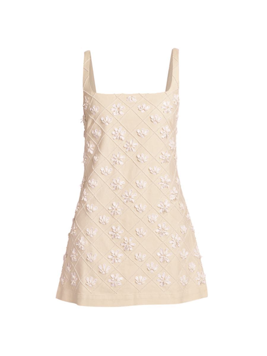 Barton Floral Beaded Linen-Blend Minidress | Saks Fifth Avenue
