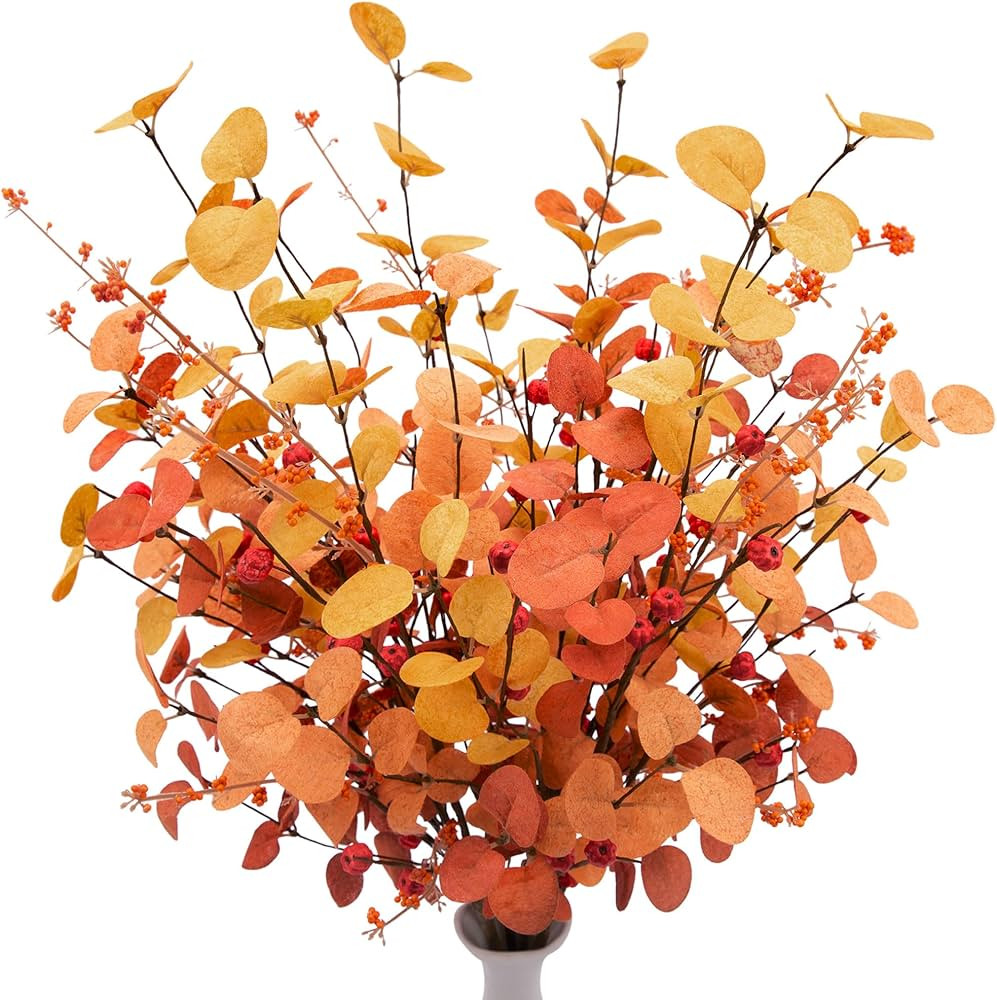 VGIA 6 Pcs Aritificial Eucalyptus Stems Fall Decorations with Fall Eucalyptus Leaves Autumn Decor... | Amazon (US)