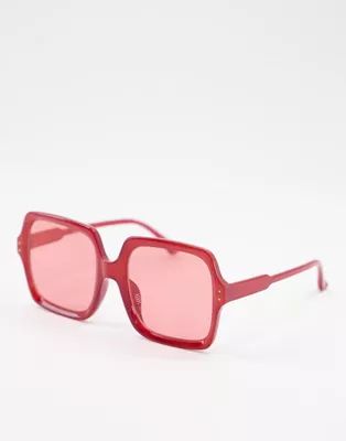 ASOS DESIGN recycled oversized square 70s sunglasses in red | ASOS (Global)