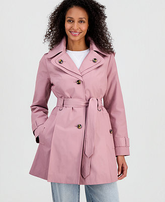 Women's Single-Breasted Hooded Belted Trench Coat | Macy's