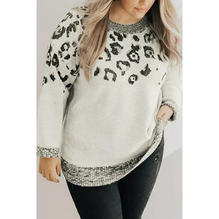 Leopard Knitted O-neck Plus Size Sweater | Walmart (US)