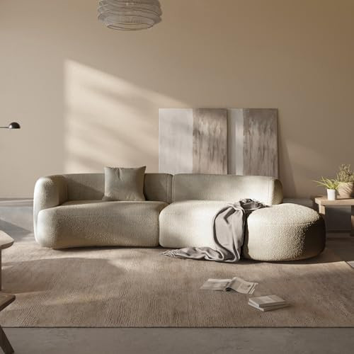 Acanva Modern Curved Sectional Living Room Couch, Minimalist Comfy Boucle Fabric Modular Sofa for Apartment, Home Office, 114" W Right Hand Facing, Light Coffee | Amazon (US)