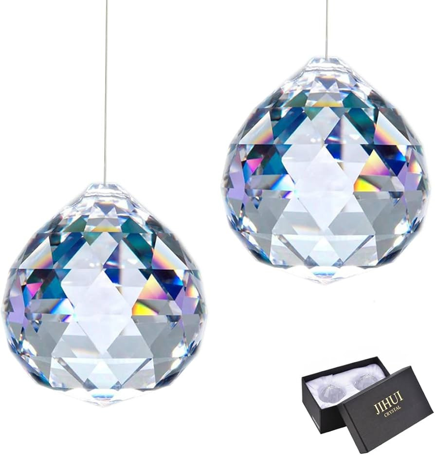 JIHUI Clear Glass Crystal Ball Prism Pendant Suncatcher 40mm Pack of 2 Mother's Day Gift | Amazon (US)