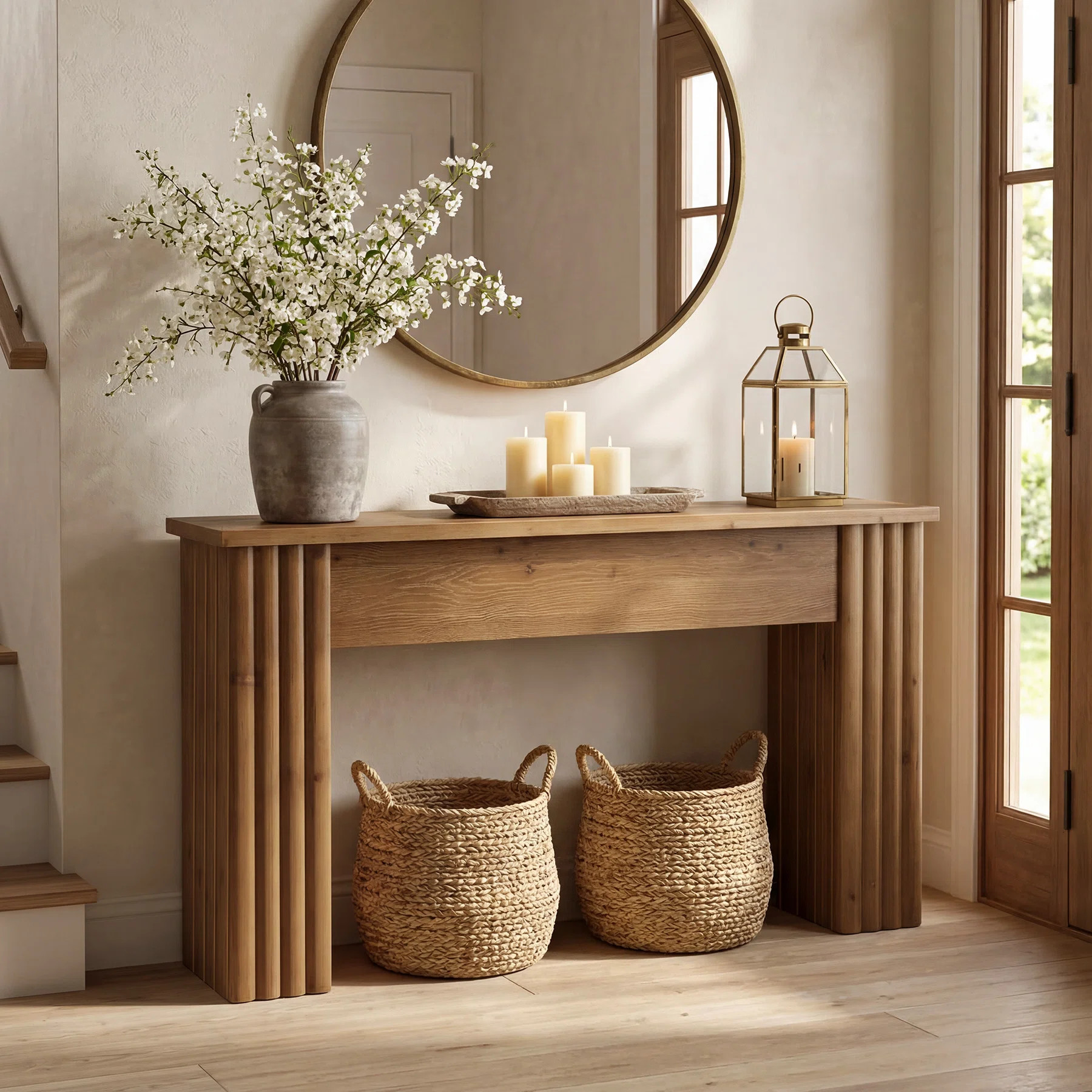 63-Inch  Solid Wood Entry Console Table, Fluted Narrow Sofa Table Behind The Couch, Farmhouse Foy... | Wayfair North America