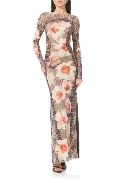AFRM Talmo Long Sleeve Maxi Dress in Lace Floral Mix at Nordstrom, Size Small | Nordstrom