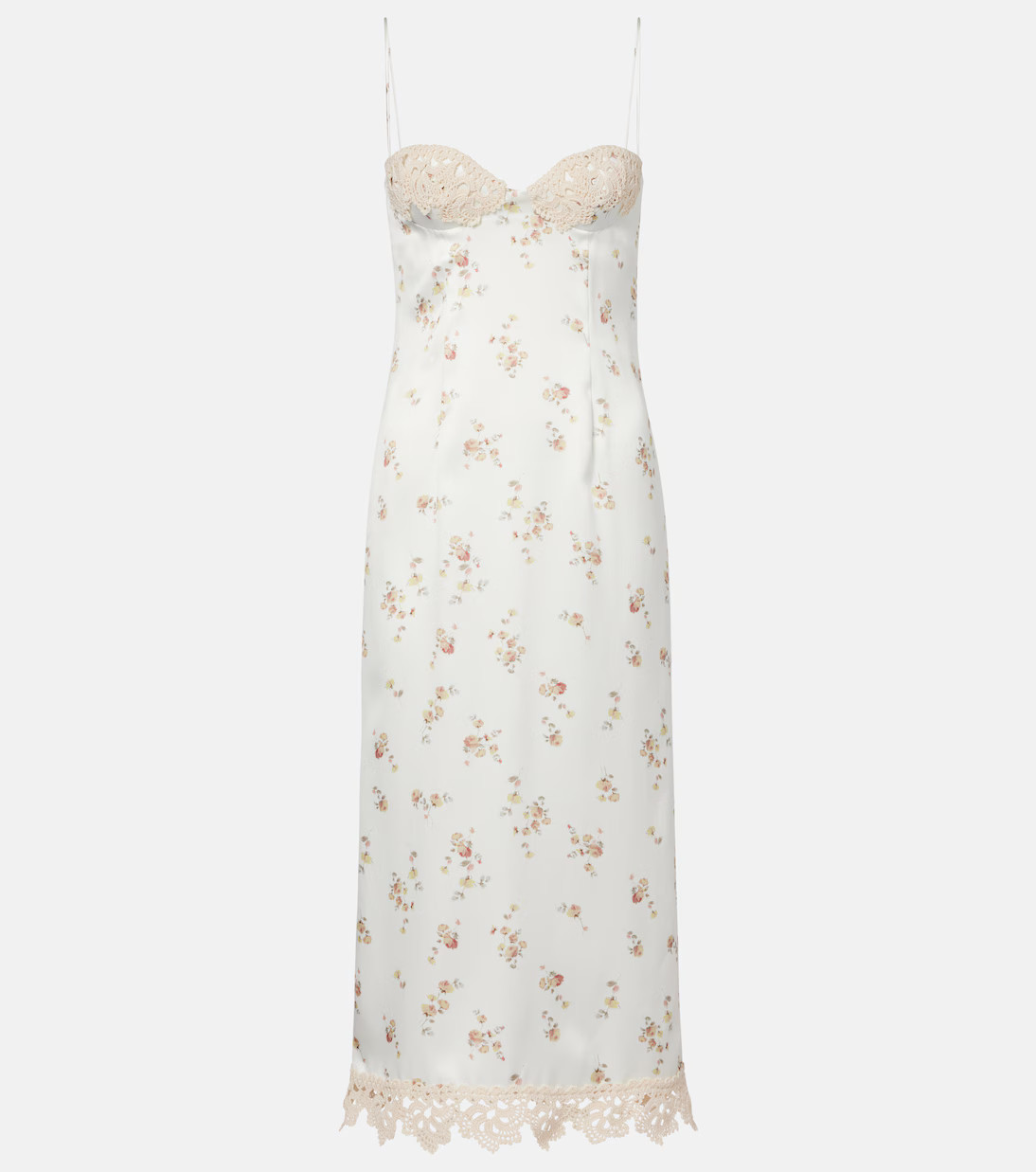 Floral crochet-trimmed silk slip dress | Mytheresa (INTL)