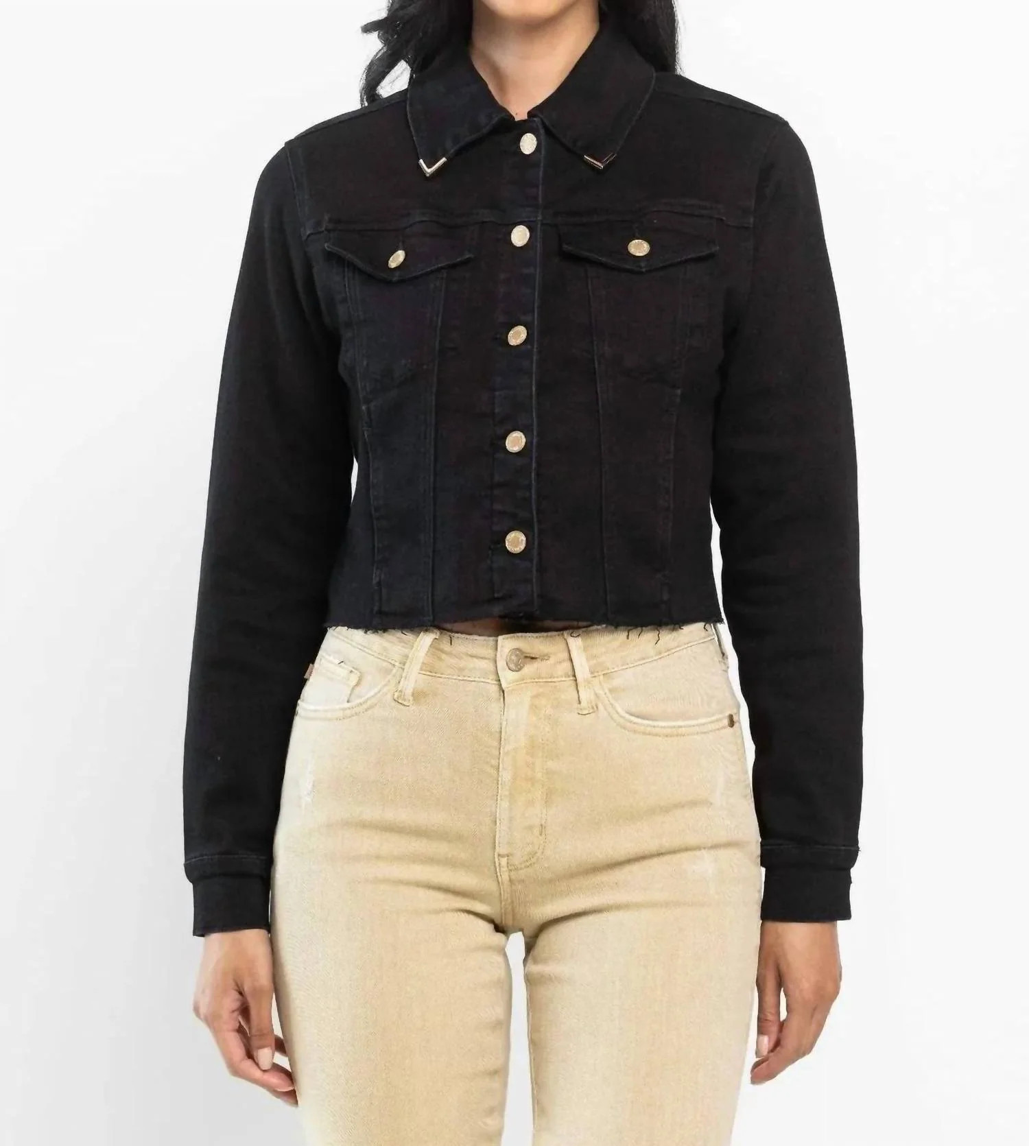Trim Denim Jacket In Black | Shop Simon