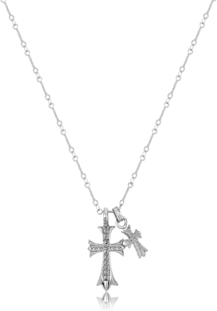 Cross Necklace 14K Gold Plated/925 Sterling Silver Double Cross Pendant CZ,Cubic Zirconia Cross N... | Amazon (US)