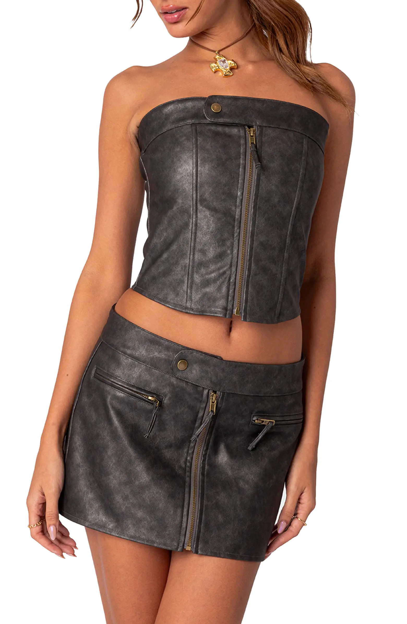 EDIKTED Ziva Lace Up Strapless Faux Leather Corset Top | Nordstrom | Nordstrom