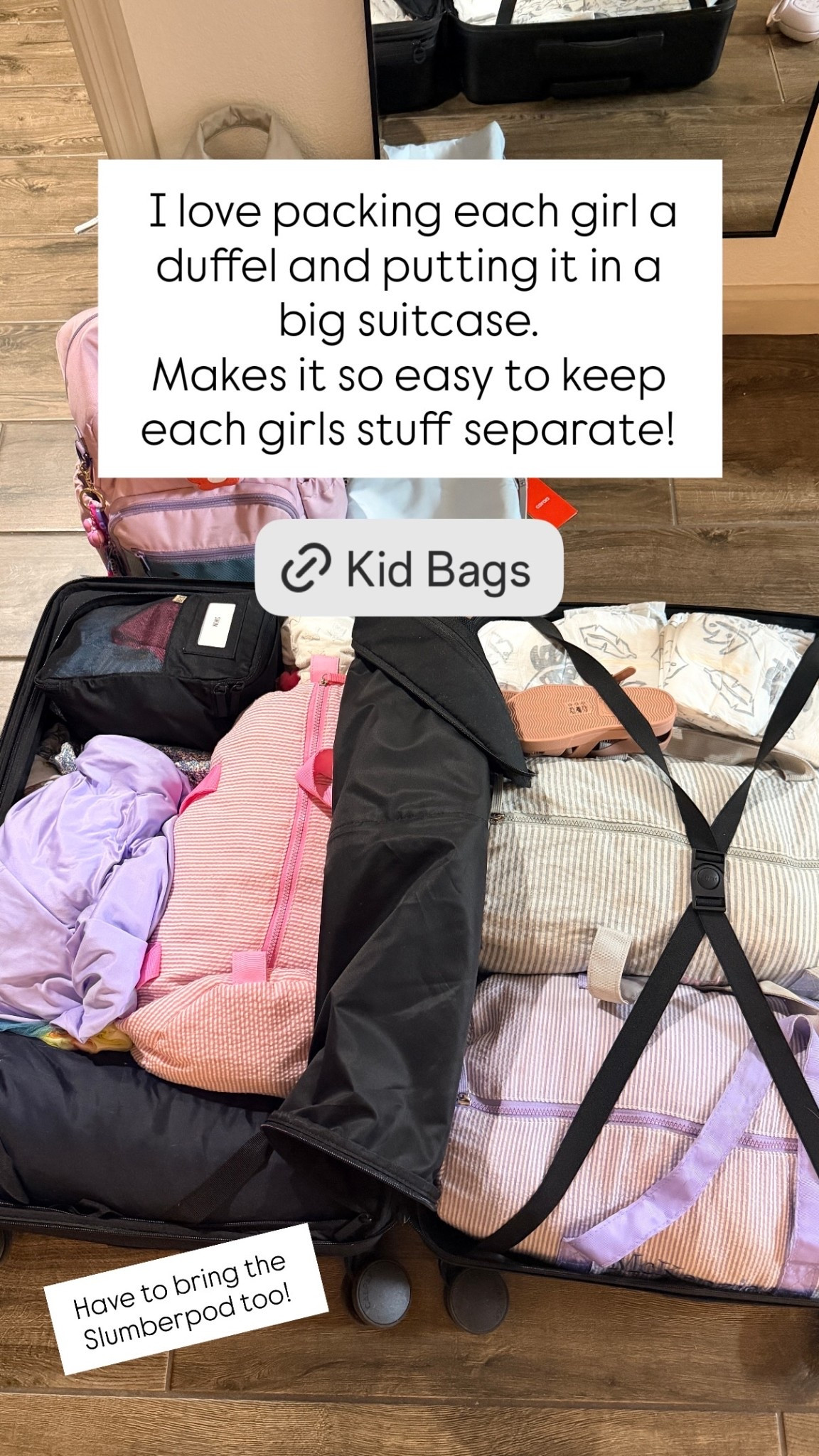 I love packing each girl a duffel and putting it in a big suitcase. 
Makes it so easy to keep each girls stuff separate! Have to bring the Slumberpod too!

#LTKTravel #LTKKids #LTKmomlife