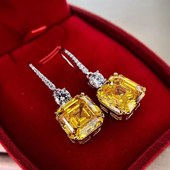 1414mm Luxury Yellow Canary Asscher Cut Citrine Earrings. | Etsy | Etsy (US)