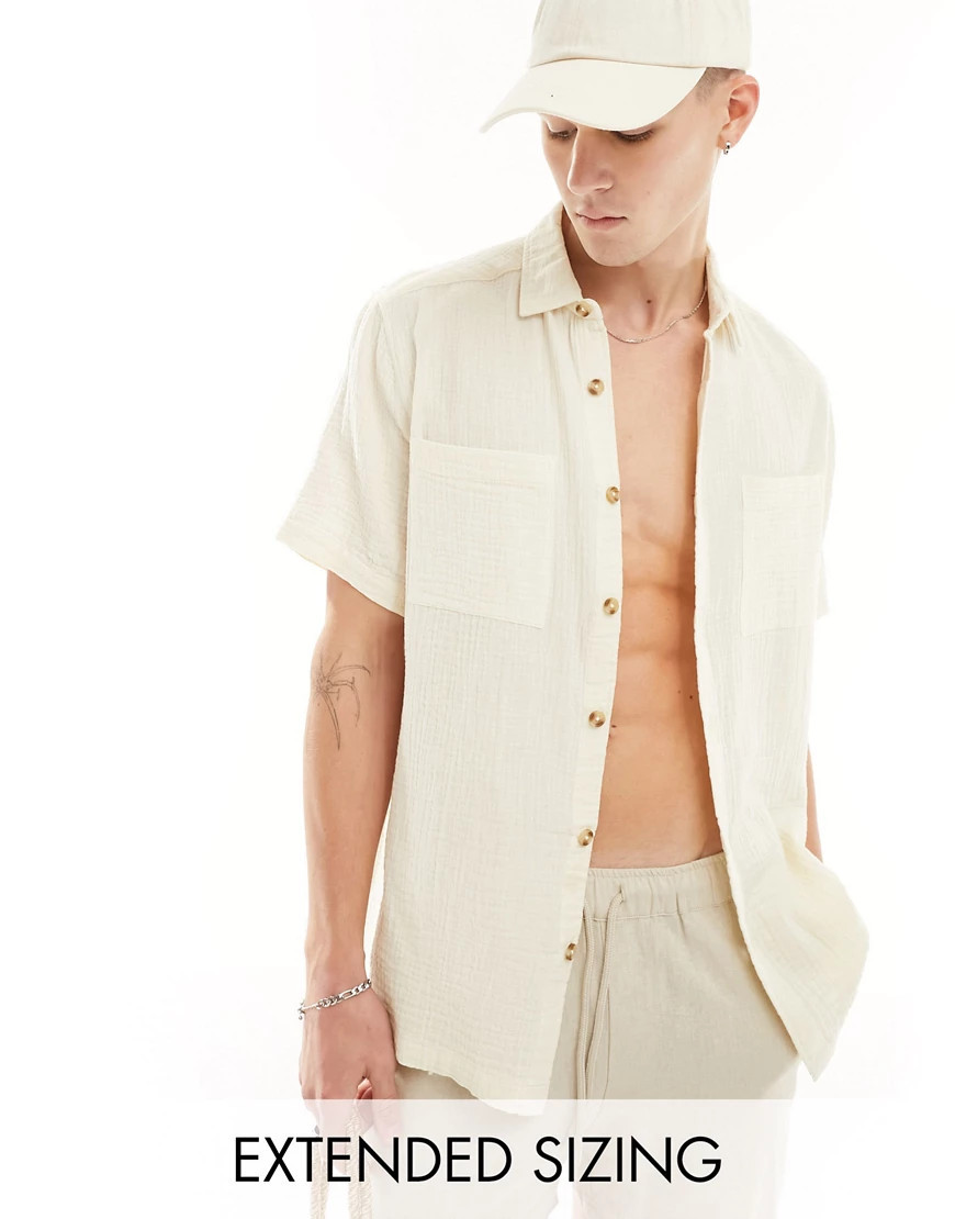ASOS DESIGN short sleeve relaxed revere collar shirt in ecru-White | ASOS (Global)