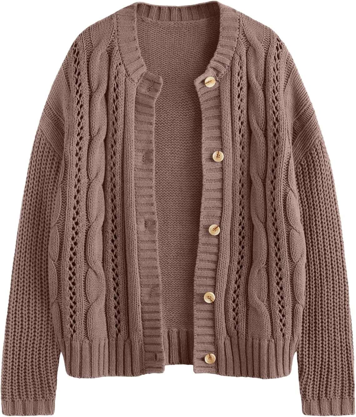 LILLUSORY Women Cable Knit Cardigan Sweaters 2026 Button Up Chunky Outfit | Amazon (US)