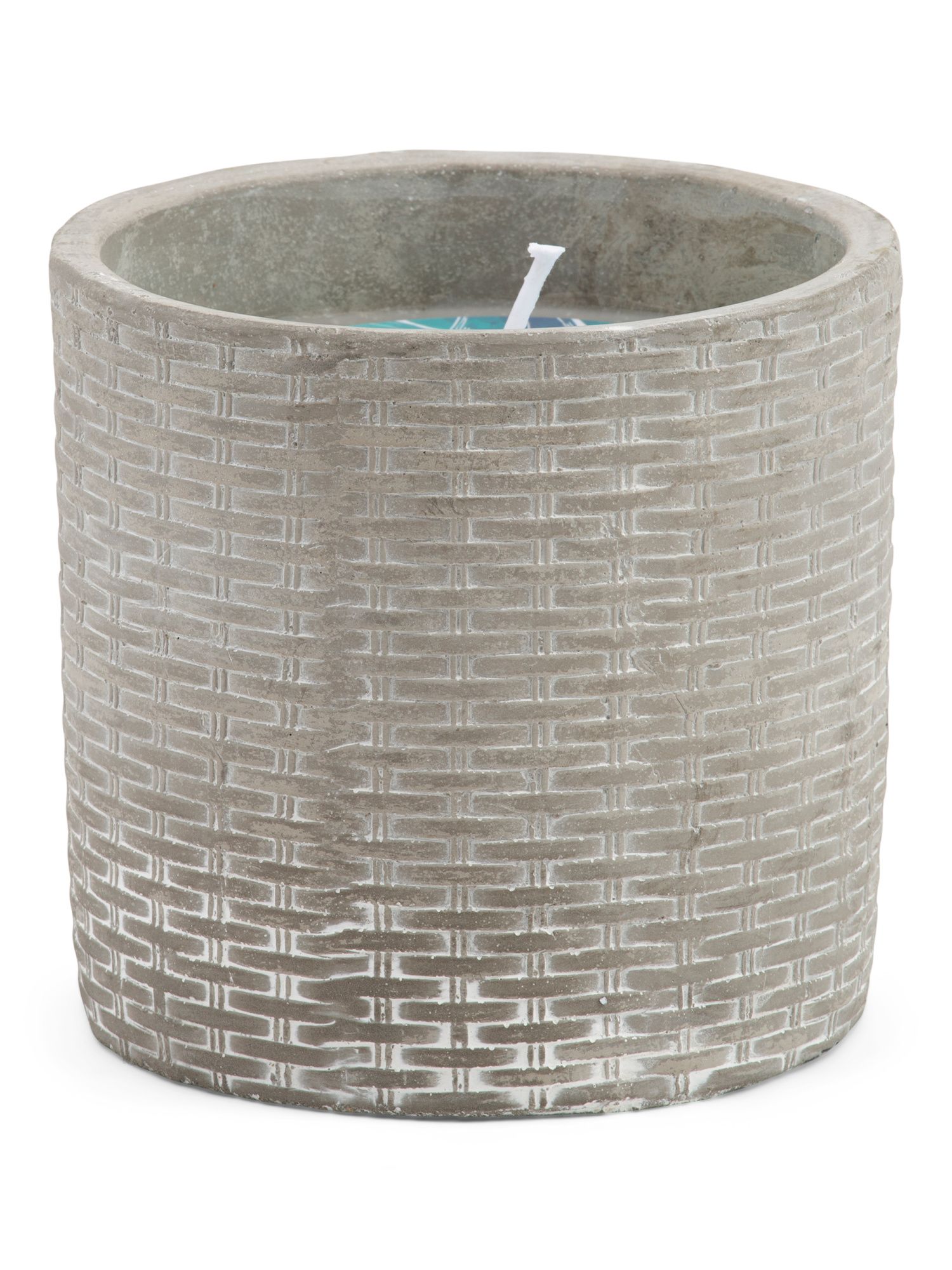 20oz Citronella Candle In Basket Weave Cement Pot | TJ Maxx