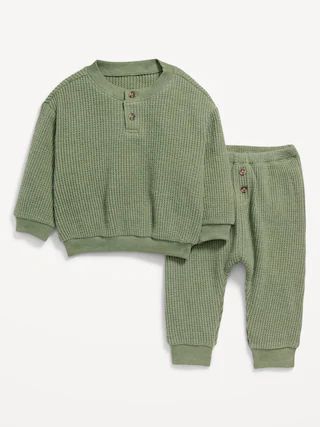 Unisex Thermal-Knit Henley Crew-Neck Sweatshirt & Jogger Pants Set for Baby | Old Navy (US)