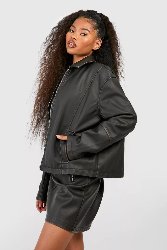 Vintage Look Faux Leather Zip Jacket | Boohoo.com (UK & IE)