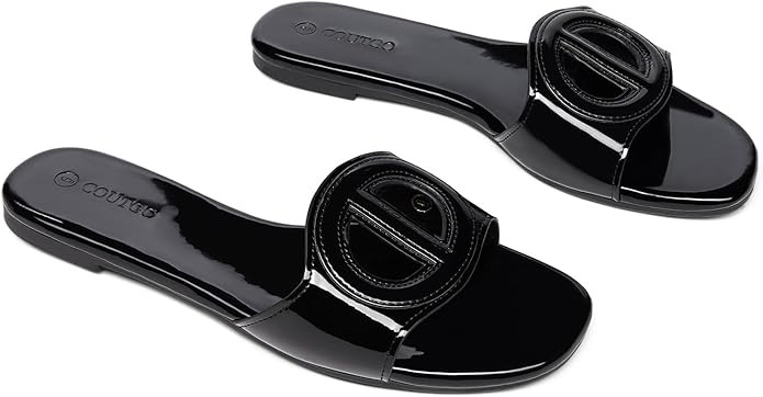 Coutgo Women's Open Toe Leather Summer Slide Sandals | Amazon (US)