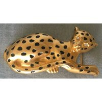 Oversized 5"" Doreen Ryan Signed Leopard Cat Belt Buckle Black Enamel Rhinestone Eyes Gold Metal Vintage Designer Runway Couture Big Animal | Etsy (US)