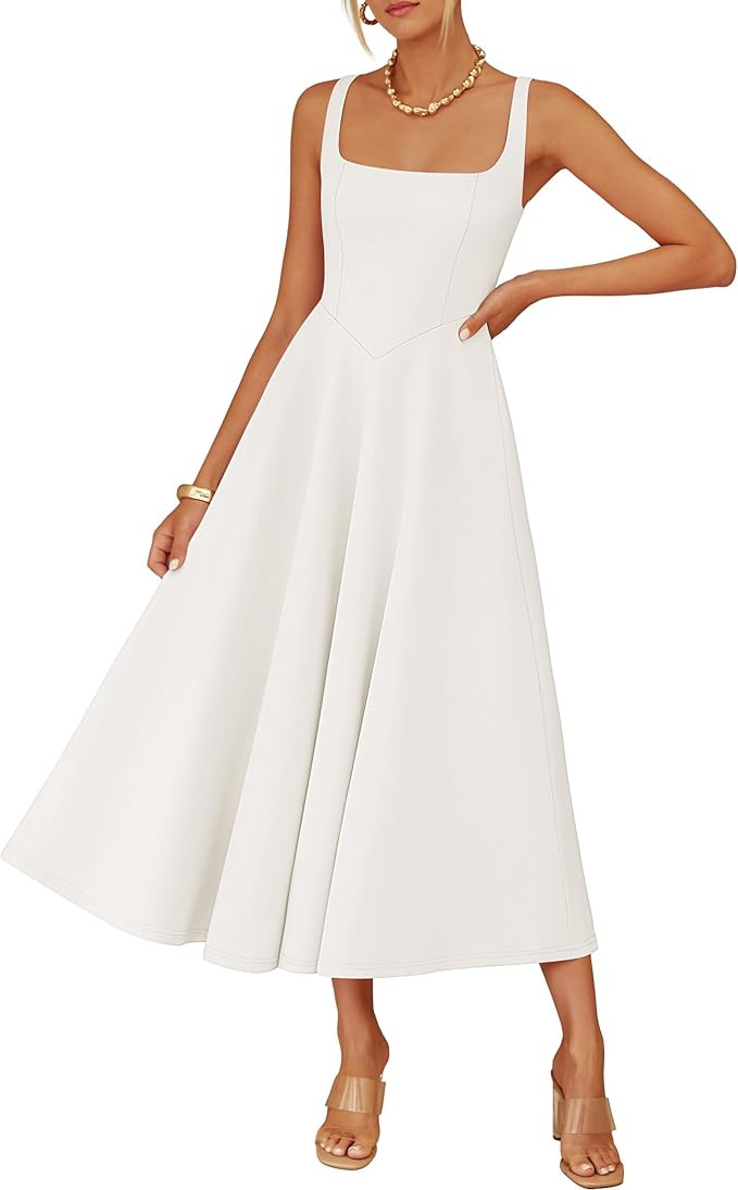 ZESICA Women's Summer Sleeveless Midi Dress 2026 Square Neck Wedding Guest Beach Casual Flowy Lon... | Amazon (US)