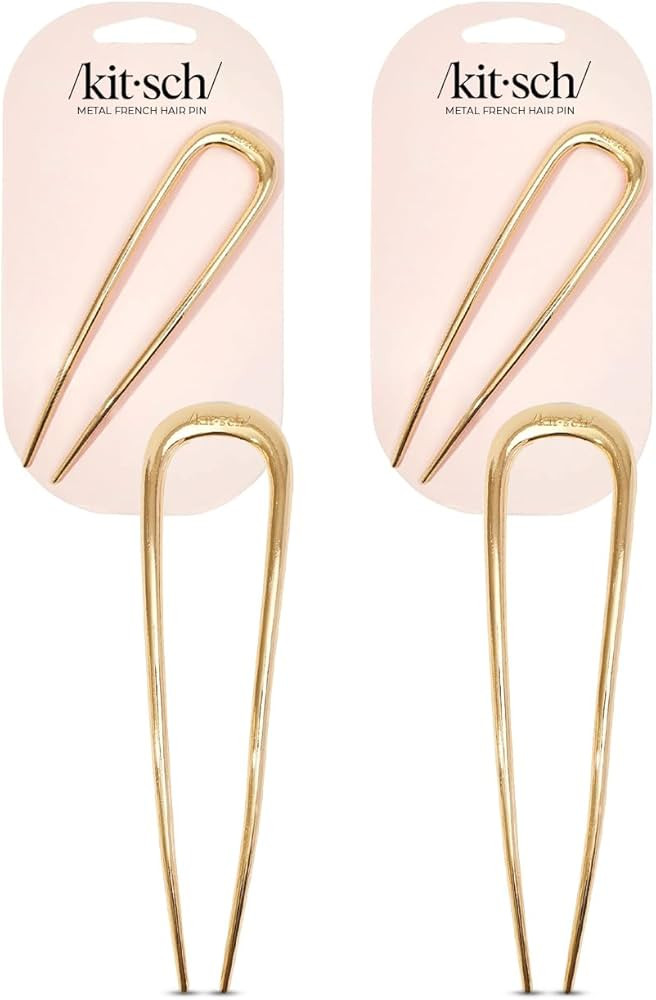 Kitsch Metal French Hair Pins for Women - Gold French Pins for Thick Hair, U Shaped Hair Pins, Me... | Amazon (US)