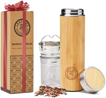LeafLife Premium 17oz Bamboo Tumbler Thermos with Tea Infuser+Strainer- Unique Gifts for Women Wh... | Amazon (US)