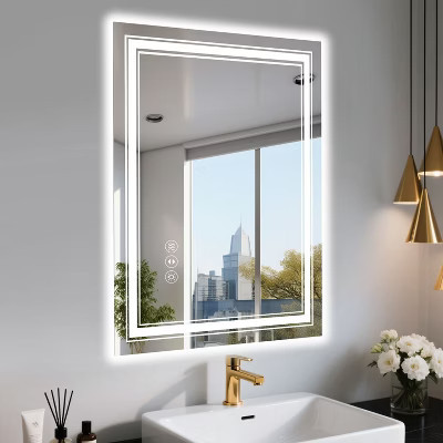 PAGED Modern Vanity Mirror 24x32 Inch Frameless LED Bathroom Mirror with Anti-Fog Function for Bathroom, Dressing Room, White | Target