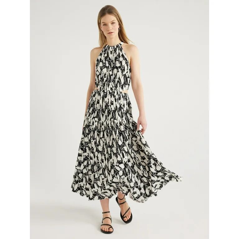 Scoop Women's Pleated Plisse Halter Maxi Dress with Cutouts, Sizes XS-XXL - Walmart.com | Walmart (US)