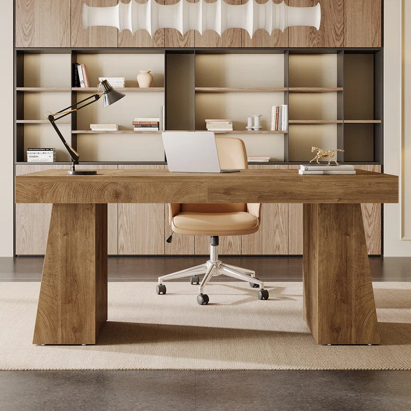 55 Inches Executive Desk with Double Trapezoid Base | Wayfair North America