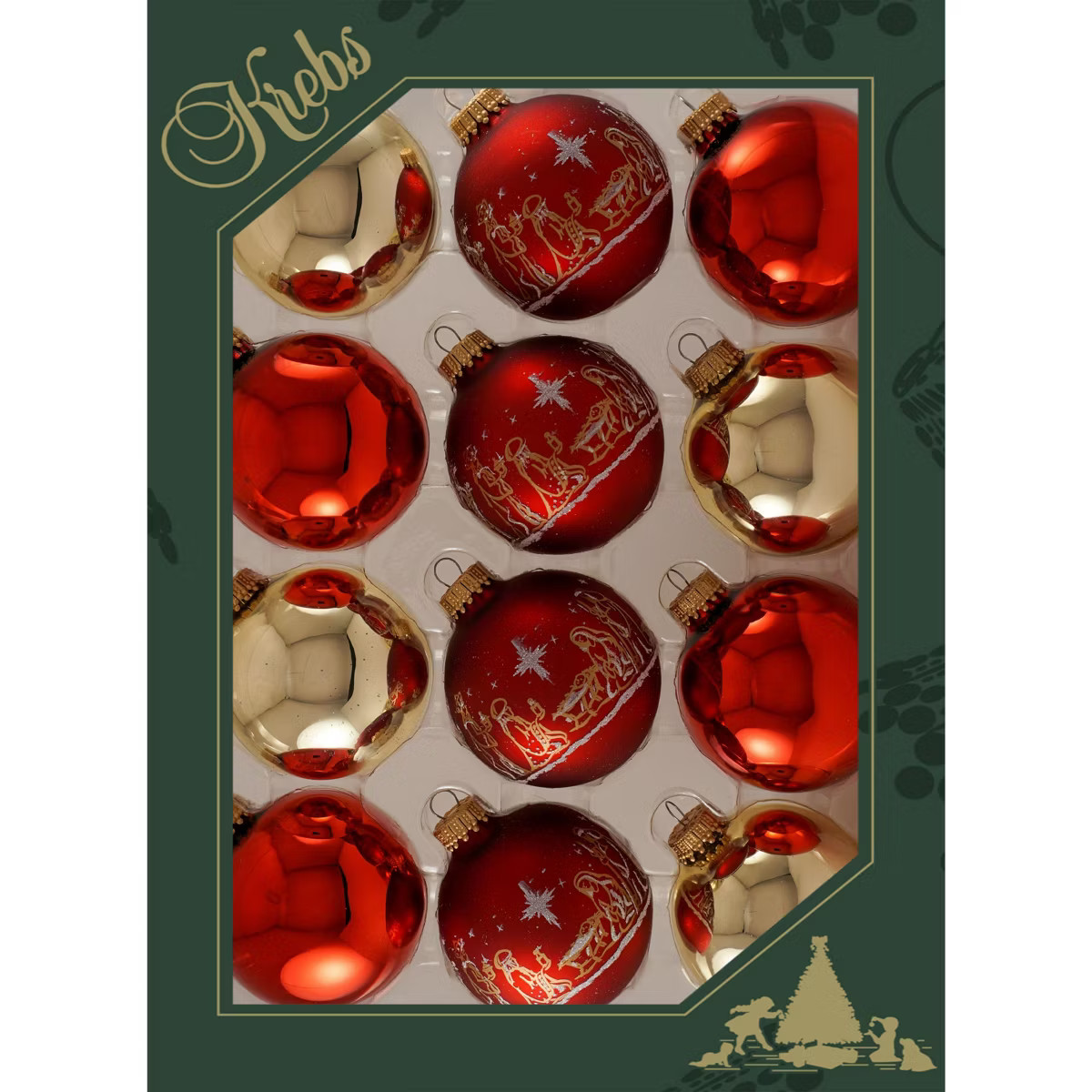 Christmas By Krebs Glass Christmas Tree Ornaments - 67mm/2.63" - Red and Gold with Nativity Scene... | Target