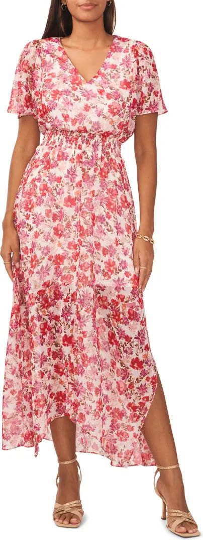 Floral Smocked Waist Asymmetric Hem Maxi Dress | Nordstrom