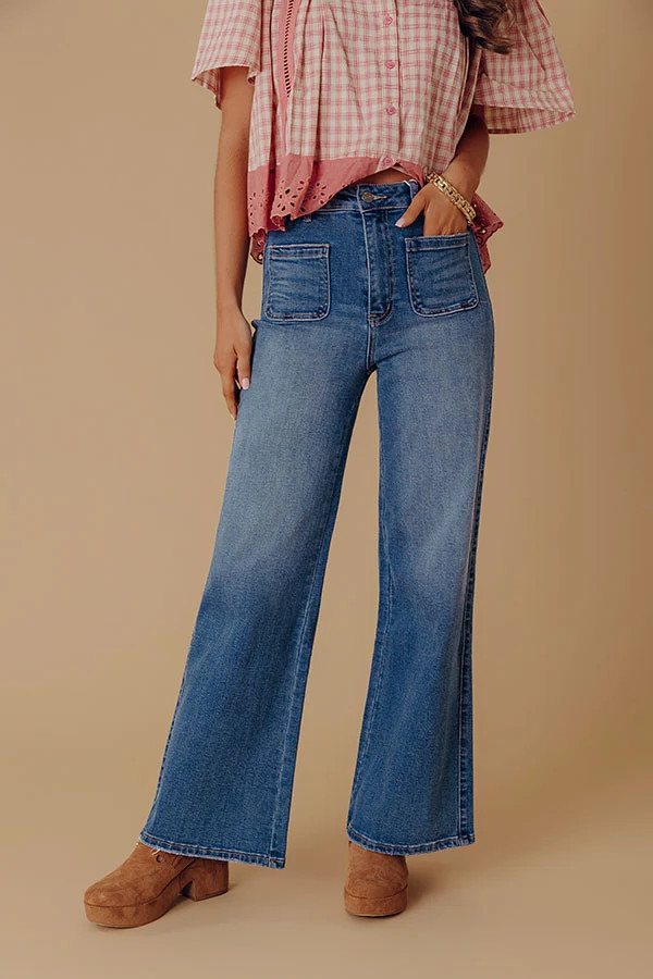 The Tracy High Waist Flares in Medium Wash | Impressions Online Boutique