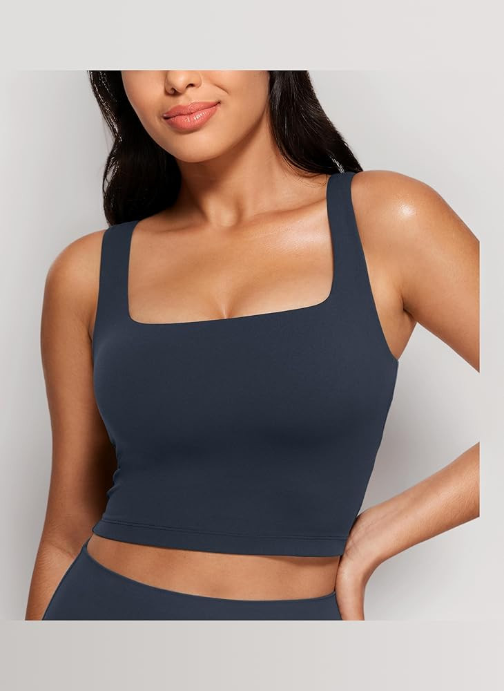 CRZ YOGA Women's Butterluxe Square Neck Sports Bra Padded Wireless Crop Top Gym Workout Tank Tops... | Amazon (UK)