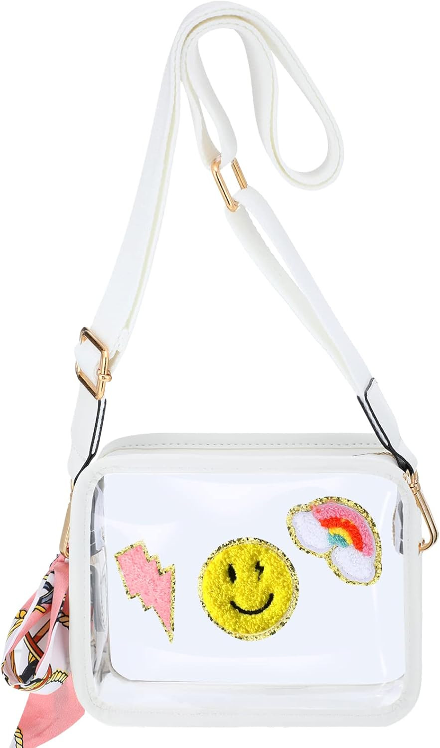 Chenille Patch Preppy PVC Clear Crossbody Bag Stadium Approved Small Transparent Preppy Makeup Ba... | Amazon (US)