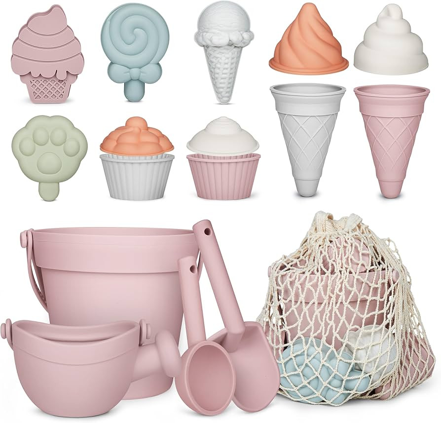 MarcZero 17Pcs Silicone Beach Toys,Modern Baby Beach Toys,Travel Friendly Beach Set,Silicone Buck... | Amazon (US)