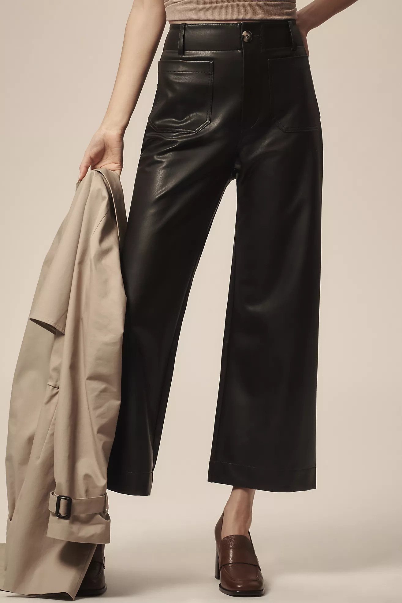 The Colette Cropped Wide-Leg Pants by Maeve: Faux-Leather Edition | Anthropologie (US)