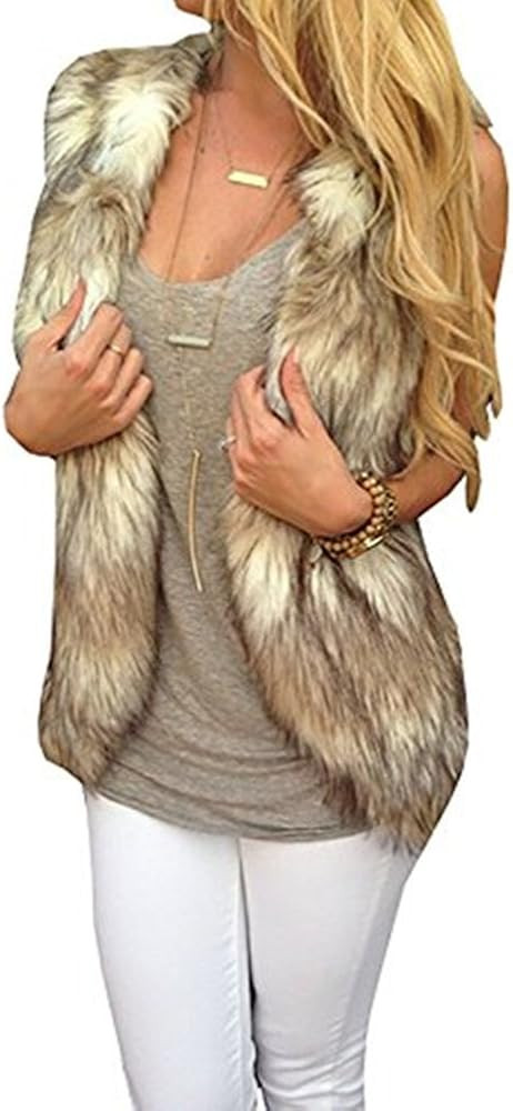 Dikoaina Fashion Women Sleeveless Front Open Warm Faux Fur Vests Coat Outwear | Amazon (US)
