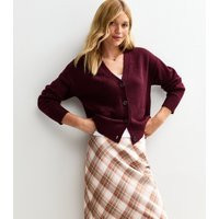 Women's Burgundy Button Front Patch Pocket Cardigan New Look | New Look (UK)
