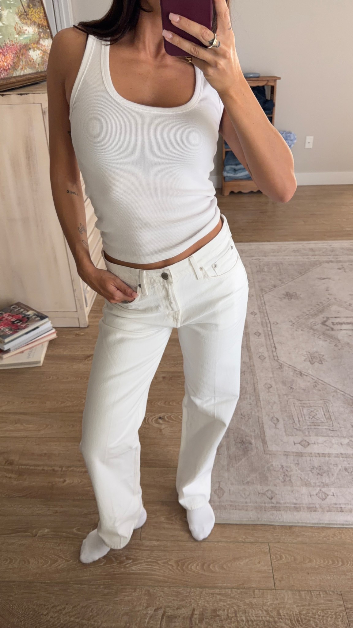 White lo rise baggy denim jeans! True to size! I’m in a 26 and S tank

#LTKgrwm #LTKValentine #LTKootd