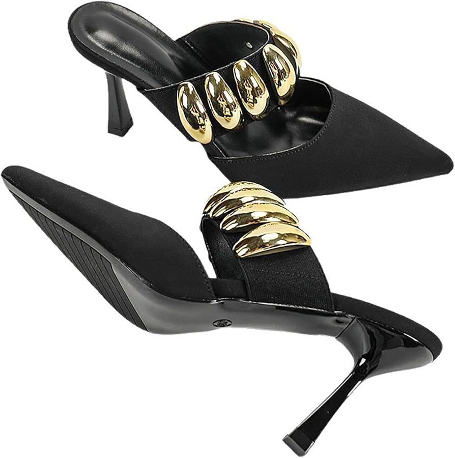 Women's Suede Closed Pointed Toe Stiletto Mules Fashion Metal Buckle Comfort Slip-On High Heel Sl... | Amazon (US)